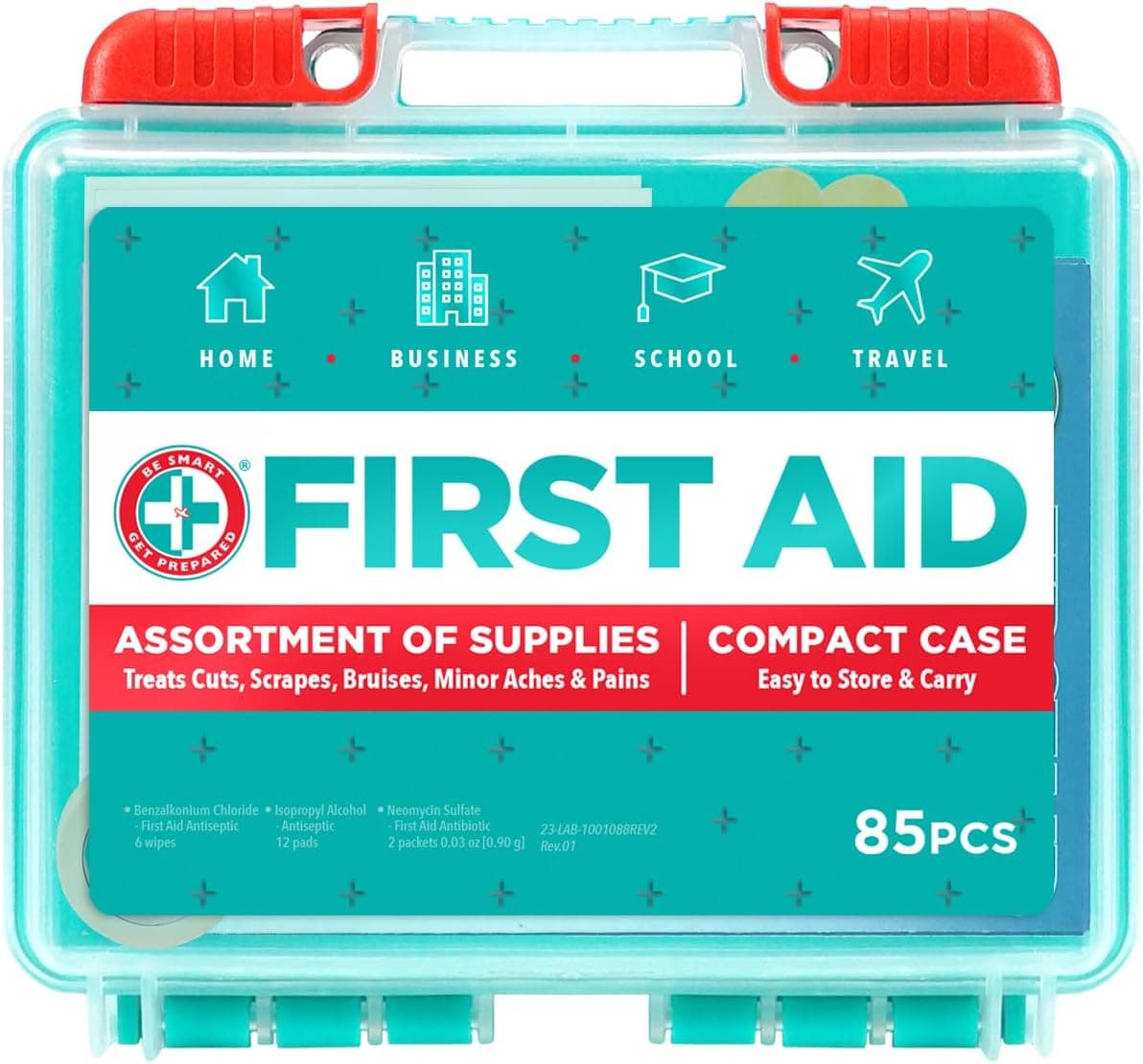 Be Smart Get Prepared 85 Piece First Aid Kit for Home, Office, Car, Travel and Outdoor (FSA/HSA