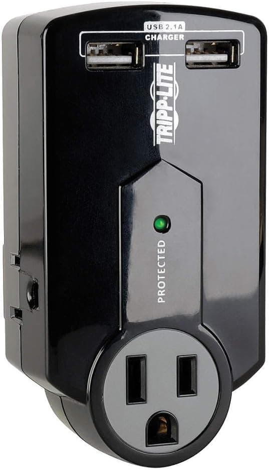 Tripp Lite 3 Outlet Portable Surge Protector Power Strip, Direct Plug In, 2 USB (SK120USB)