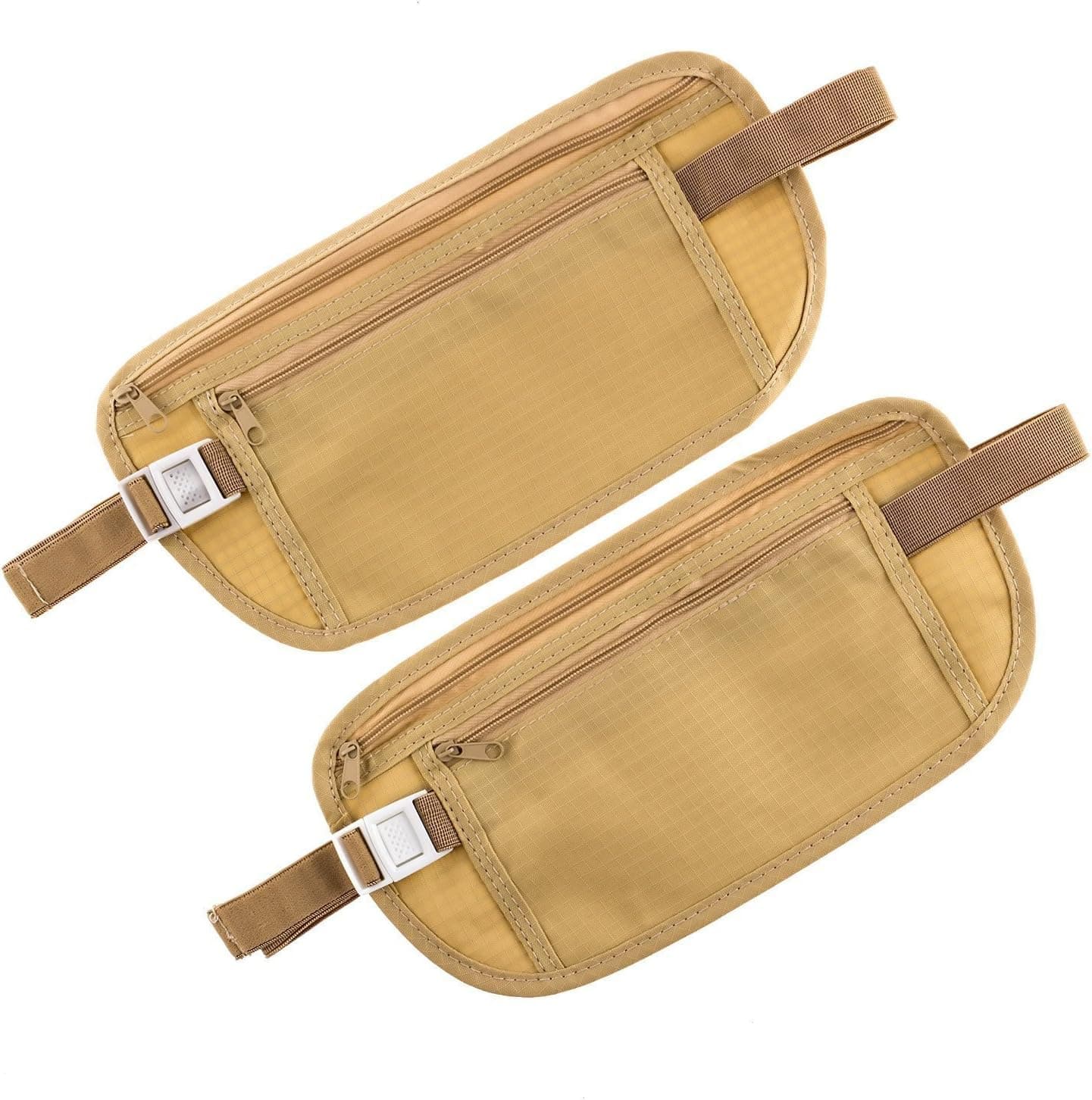SmartCo Products Travel Money Belt 2 Pack Holder Hidden Wallet Stash (Beige)