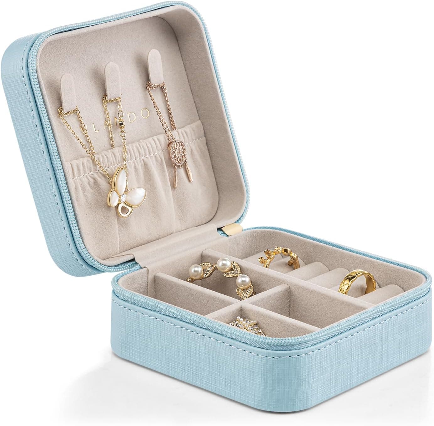 Vlando Small Travel Jewelry Box Organizer Display Case for Girls Women, Rings Earrings Necklace