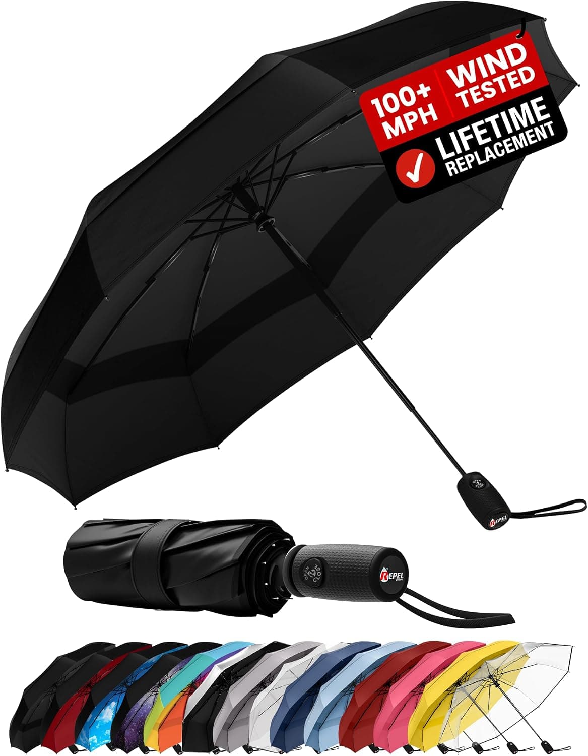 Repel Windproof Travel Umbrella Compact Auto Folding 100MPH