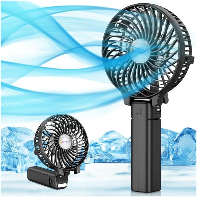 VersionTECH. Portable Handheld Fan, Powerful Durable 180° Foldable, Mini Hand Fans with USB Rechargeable Battery Operated Cooling for Personal Use, Travel, Office, Black