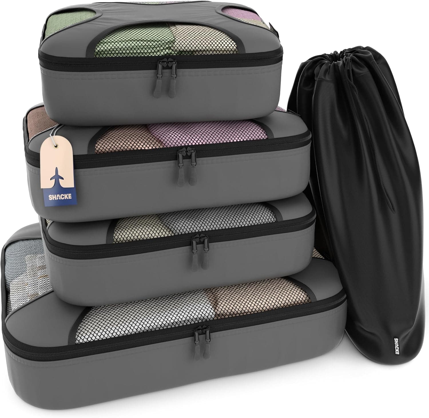 Shacke Pak 5 Set Packing Cubes with Laundry Bag (Dark Grey)