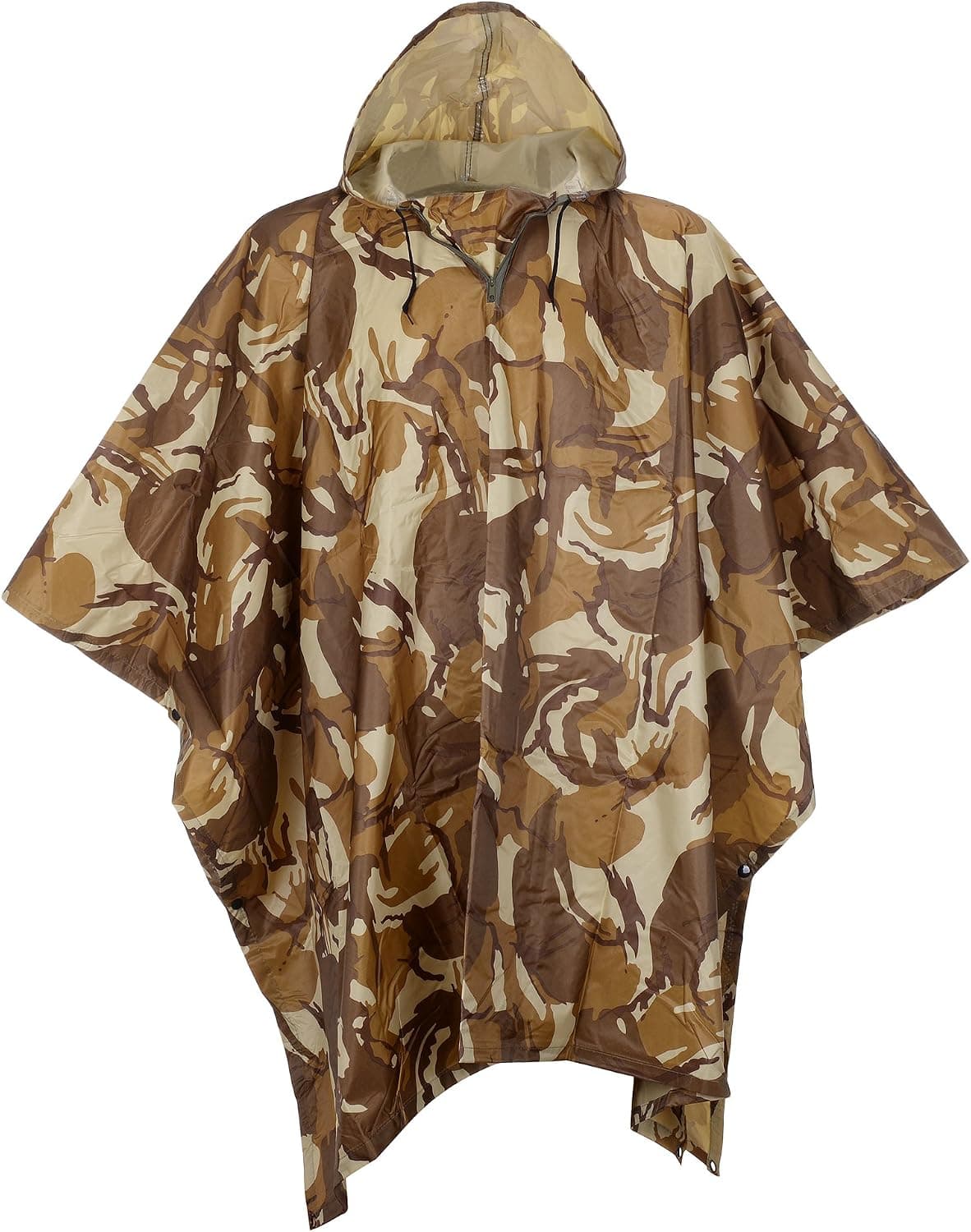 QZUnique Men Lightweight Outdoor Ripstop Waterproof Packable Travel Rain Poncho Camouflage Raincoat with Hood
