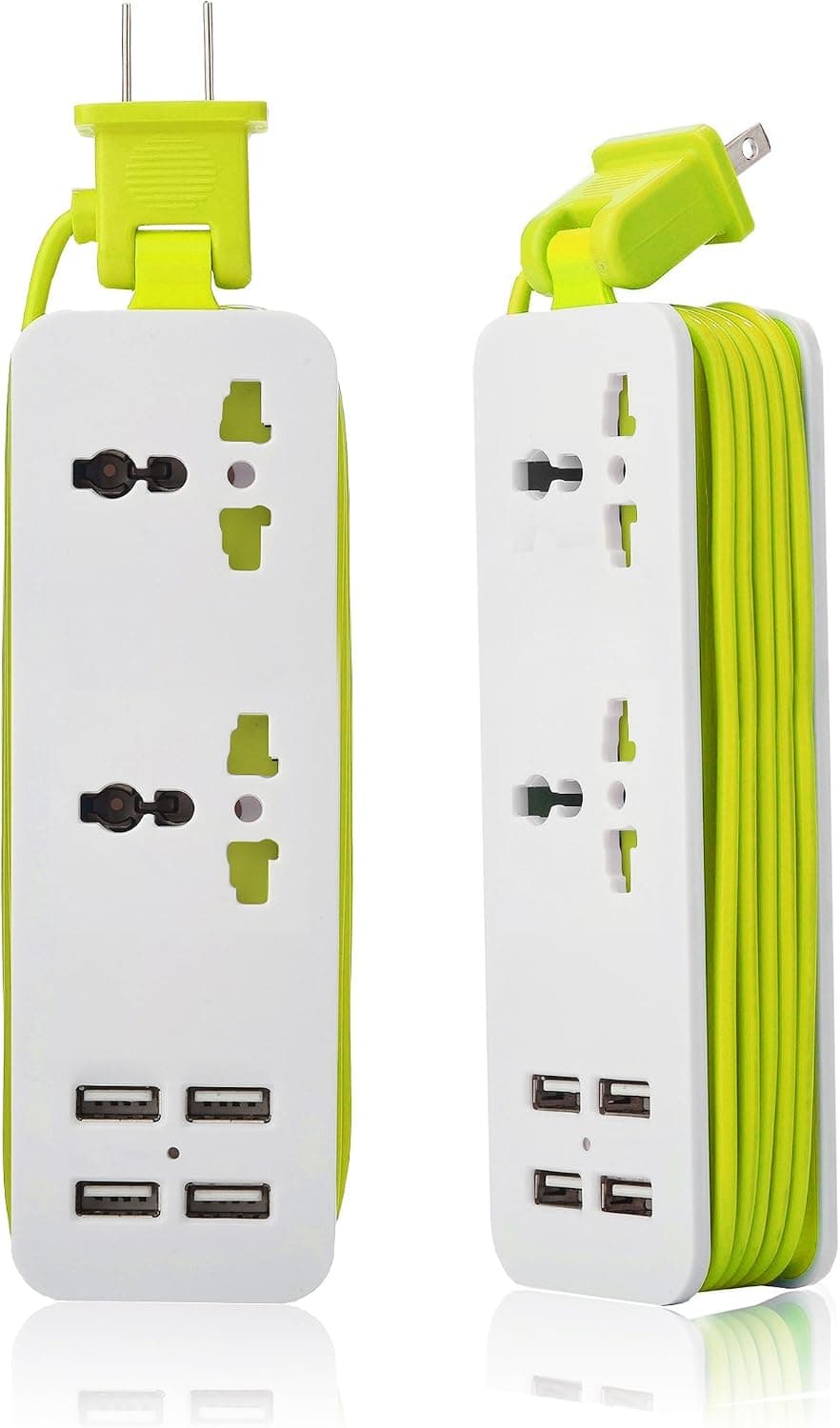 K-century Travel Power Strip Surge Protector with 2 Outlets 4 USB Output 5V 4.2A, 5ft Cord, 100v-240v Power Sockets
