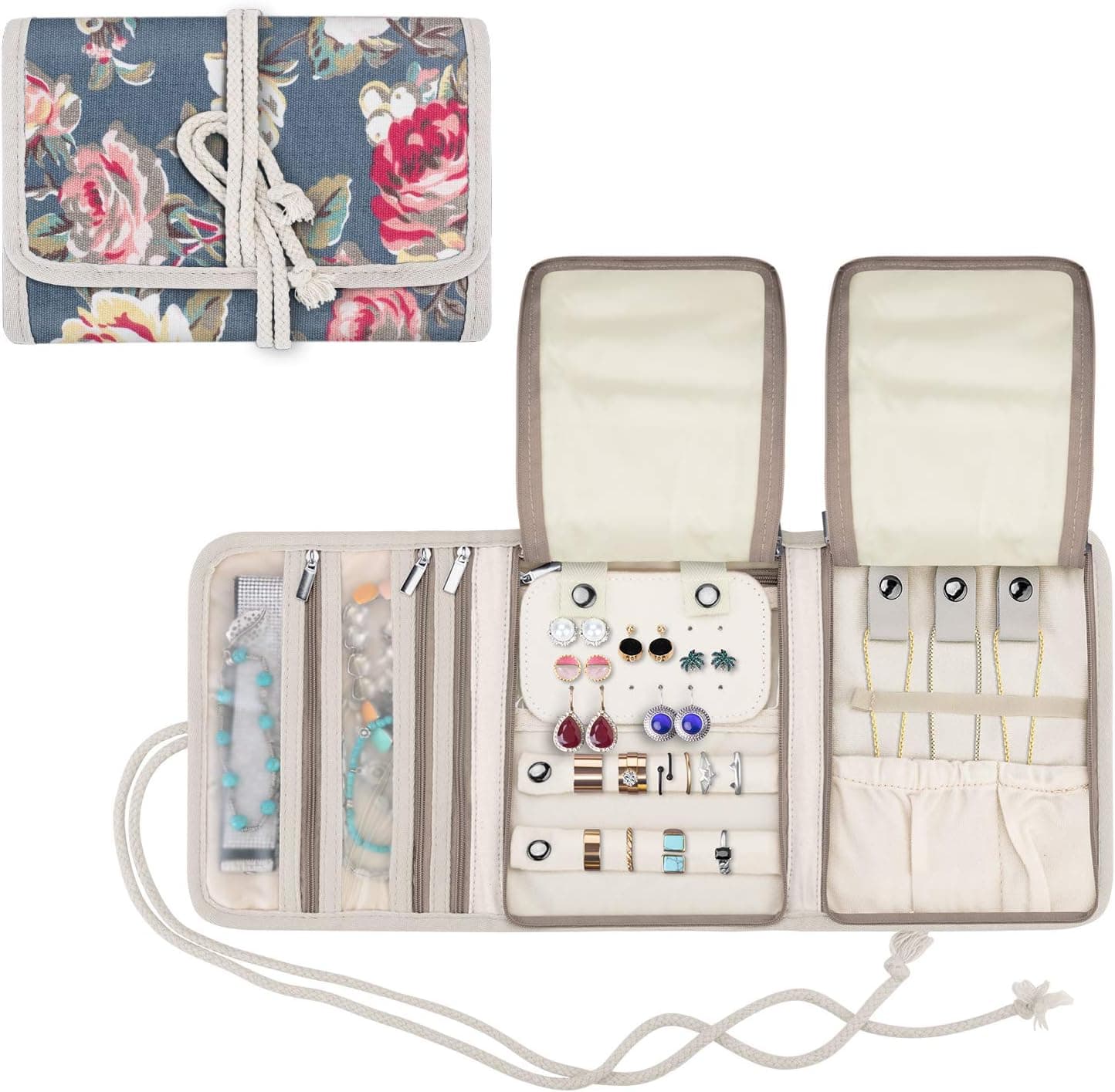 Teamoy Travel Jewelry Roll, Jewelry Storage Bag Organizer for Necklaces, Earrings, Bracelets, R