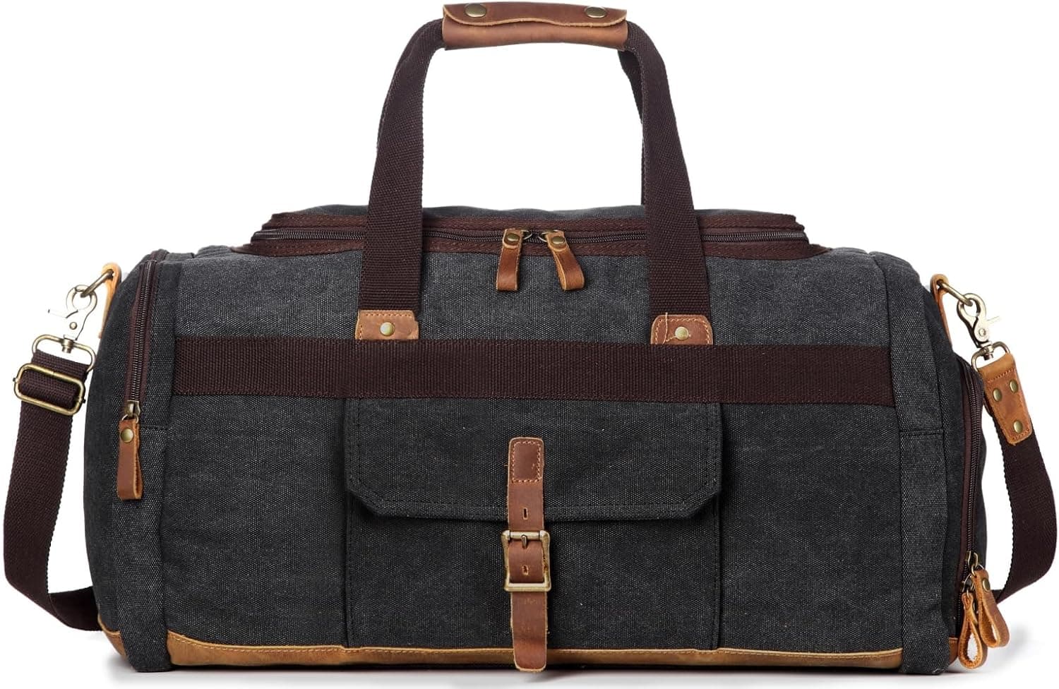 BLUBOON Weekender Overnight Duffel Bag with Shoes Compartment, Canvas Weekend Travel Tote (Black)