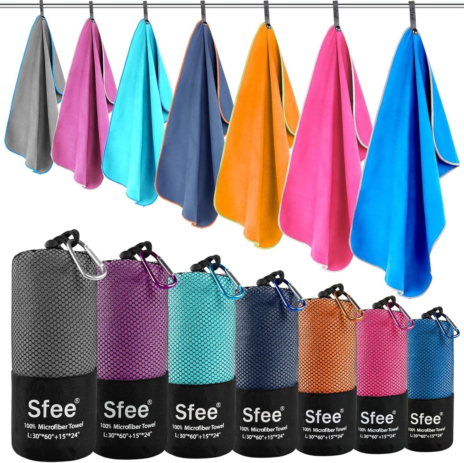 Sfee 2 Pack Microfiber Travel Towel, Quick Dry Camping Towel Super Absorbent Compact