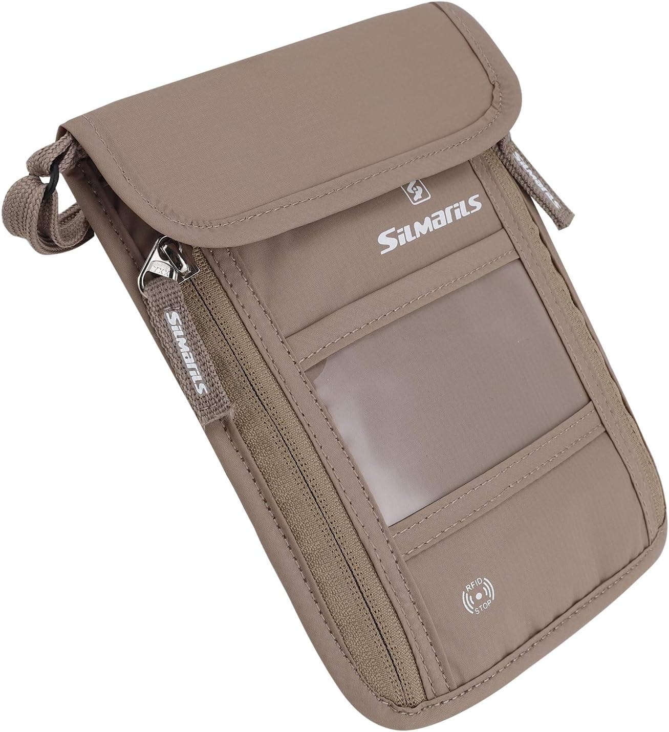 Travel Neck Wallet - Passport Holder - RFID Blocking Hidden Money Pouch (Beige)