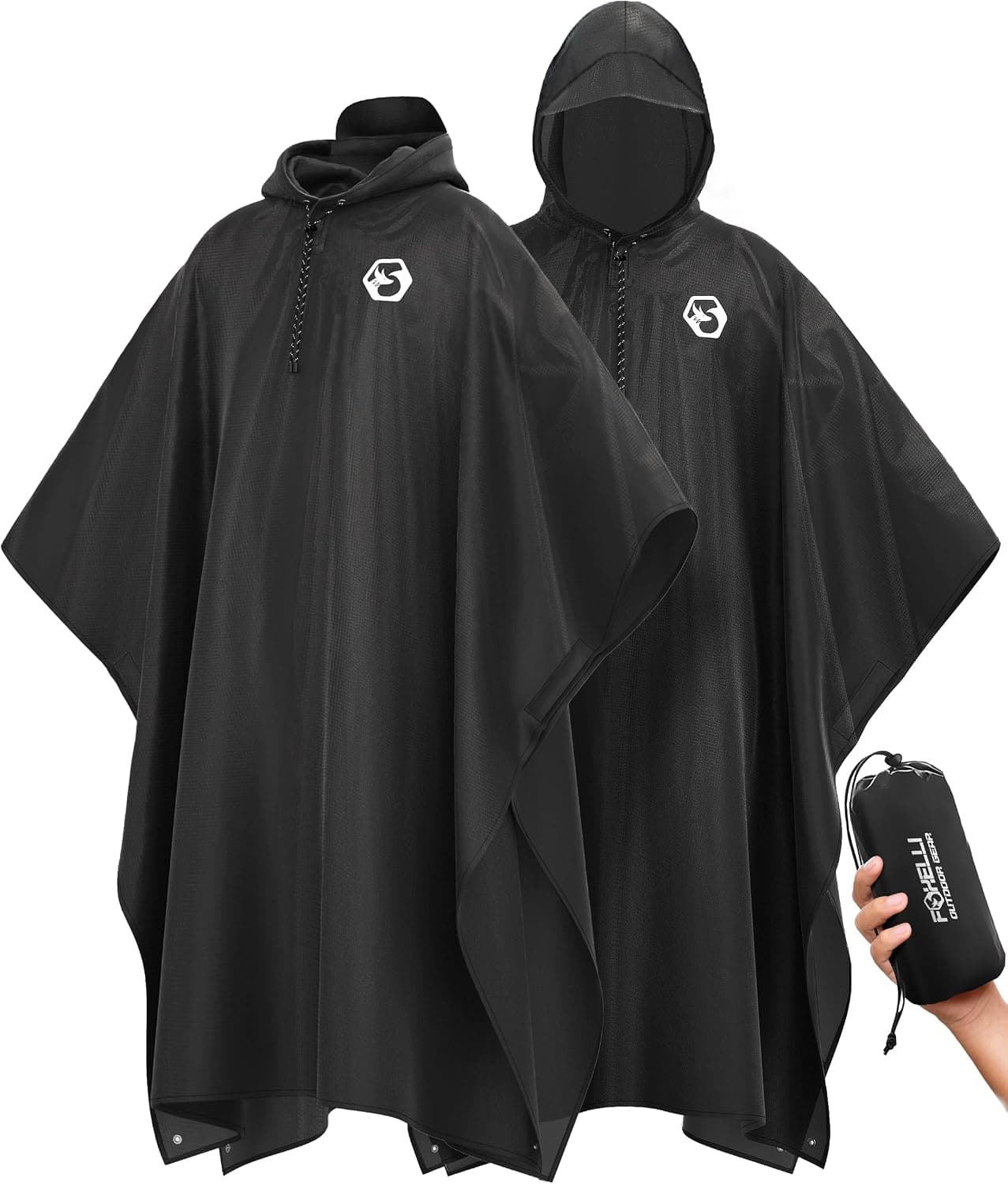 Foxelli Rain Poncho for Adults - Extra Long Reusable Waterproof Raincoat with Hood, Lightweight for Hiking Camping