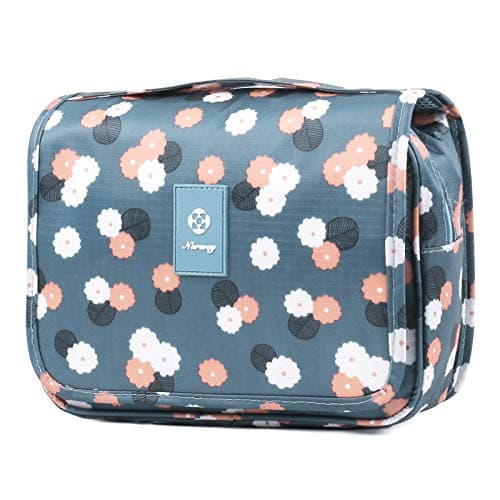 Narwey Small Hanging Travel Toiletry Bag for Women Girls Kids, Travel Bag for Toiletries, Makeup Bag Organizer Make Up Bags Cosmetic Bags (Blue Flower)