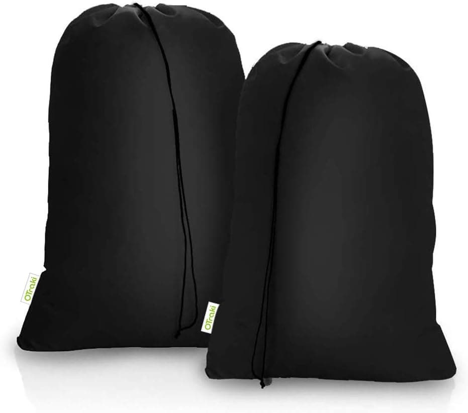 OTraki 2 Pack Heavy Duty Large Laundry Bag 28x45 inch, Extra Hamper Bag Dirty Clothes Organizer Drawstring Cloth Laundry Bag for Travel Camp Home College Dorm, Black