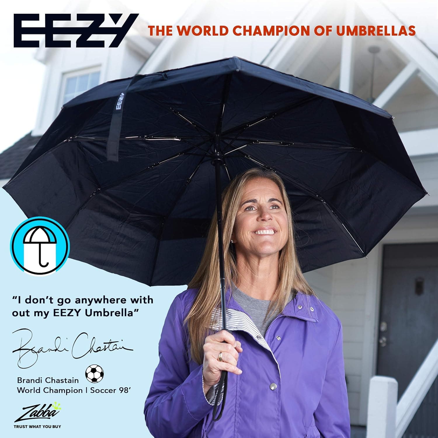 EEZ-Y Windproof Travel Umbrella - Compact Double Vented Folding Umbrella w/Auto Open and Close 
