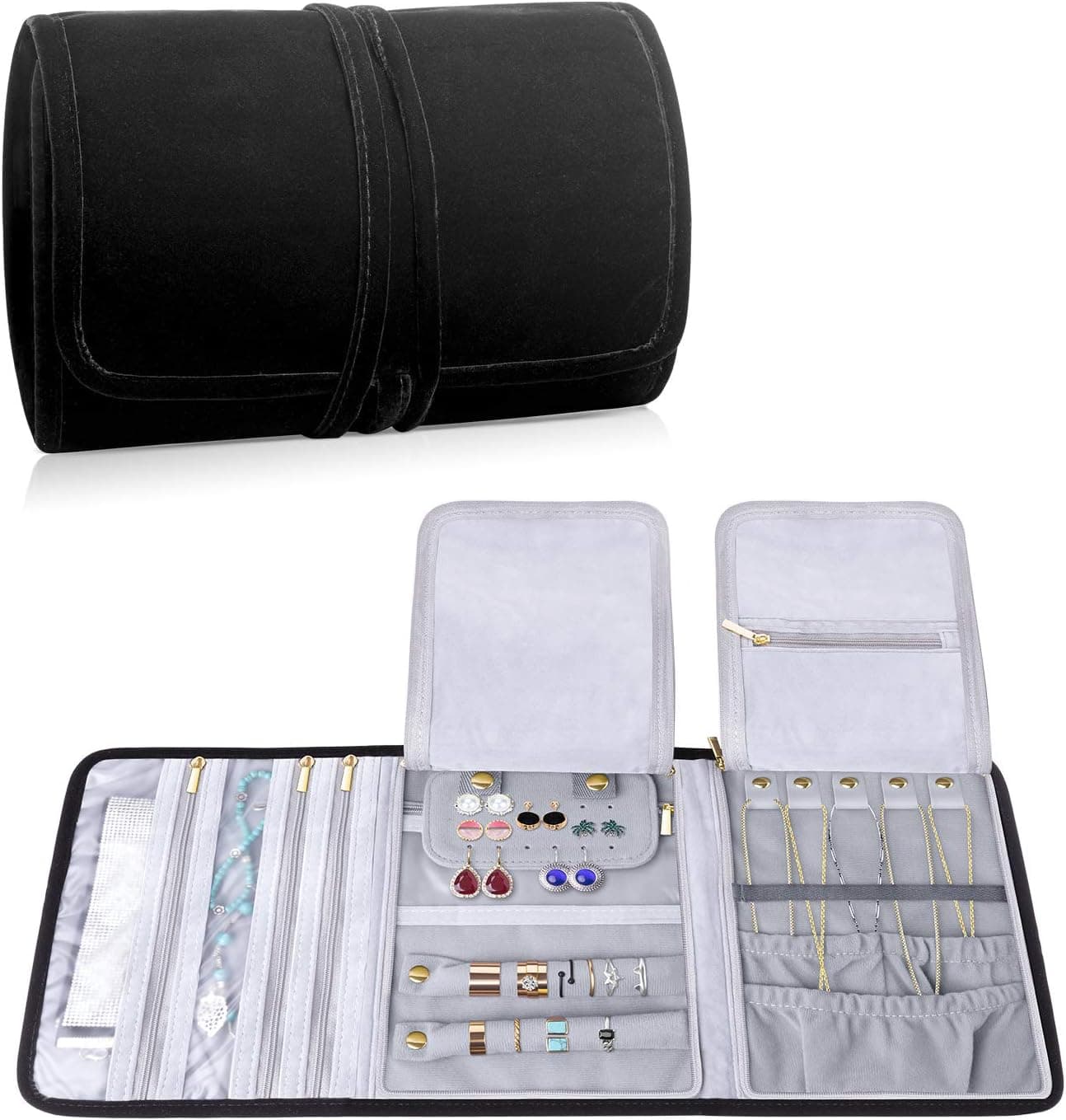Teamoy Velvet Travel Jewelry Roll, Jewelry Storage Bag Organizer, Compact and Easy to Carry, La