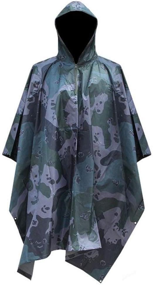 WarmHeaven Thick Military Rain Poncho Hood Adult Waterproof Heavy Duty Reusable Rain Coat, Camo