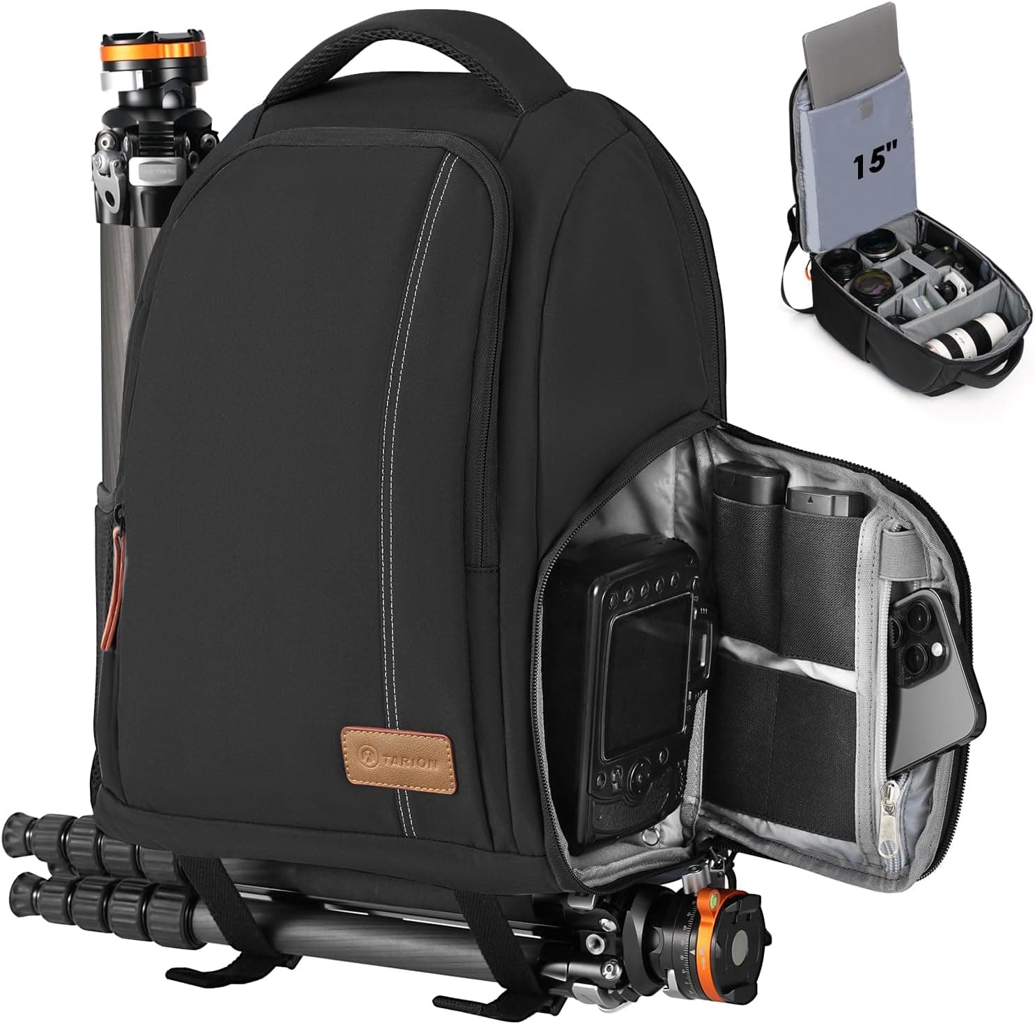 TARION Camera Backpack for Photographers Compact TB04, 15 Inch Laptop Compartment, Side Access 