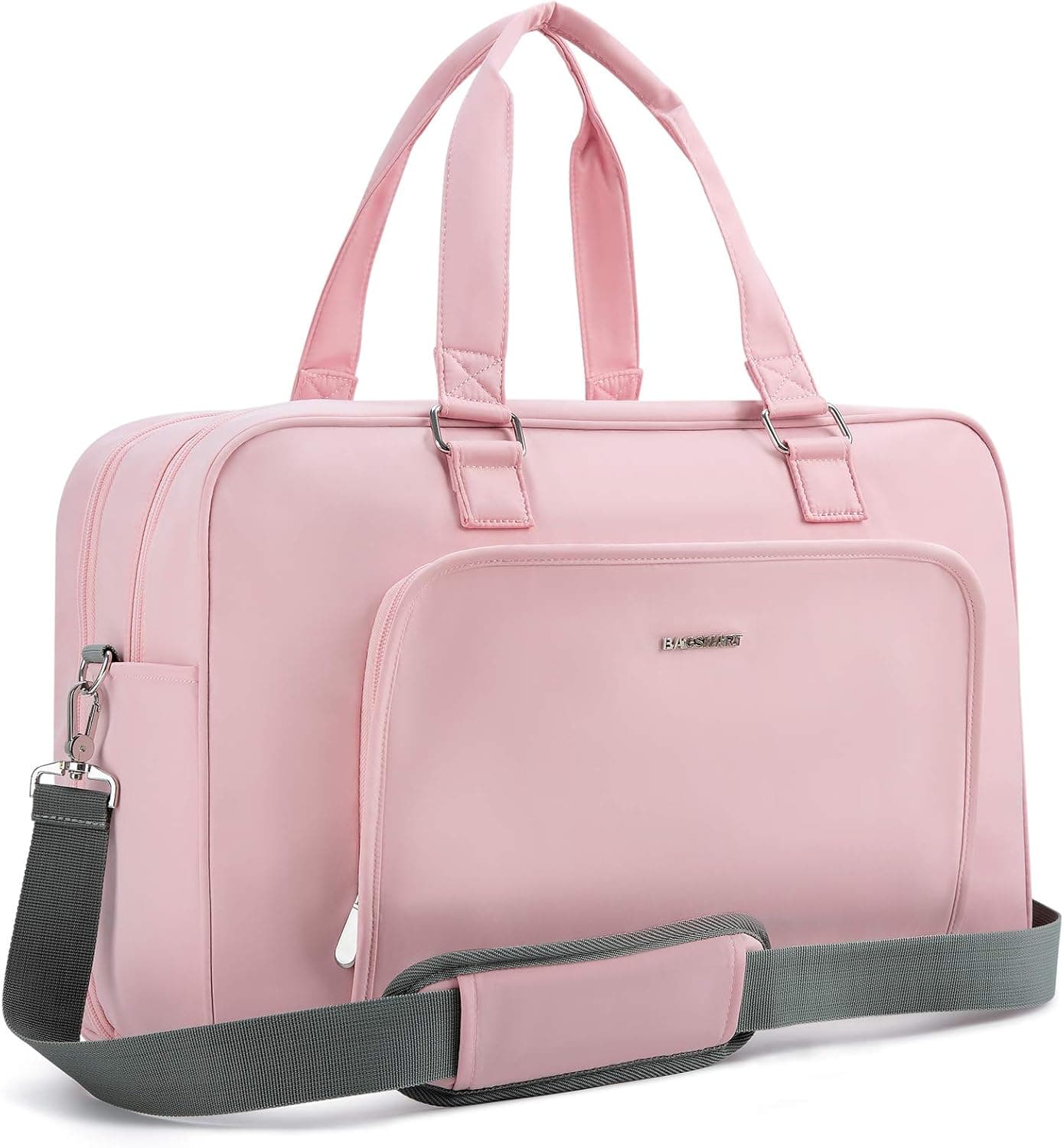 BAGSMART Weekender Bag for Women, Travel Duffle Overnight Bag with Shoe Bag (Pink, 27L)