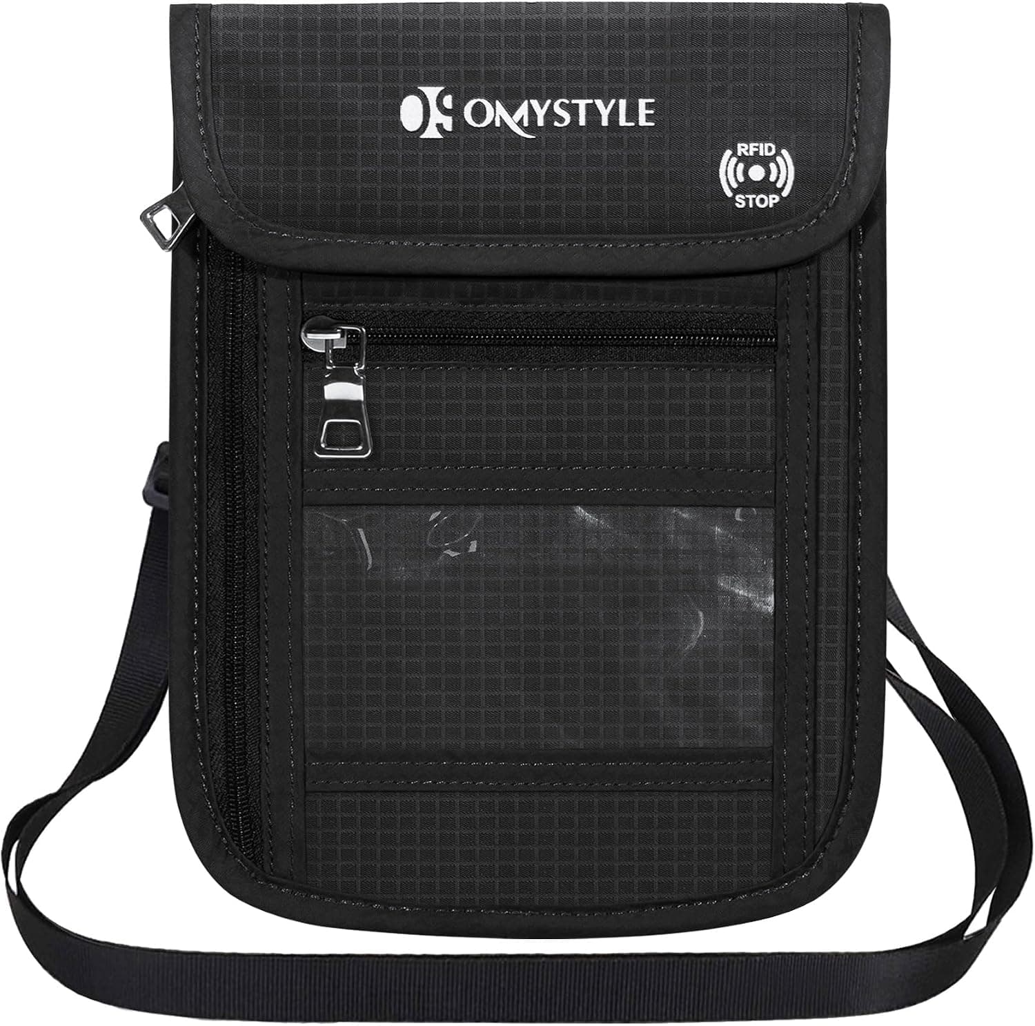 OMYSTYLE Neck Wallet, RFID Passport Holder for Travel, Adjustable Neck Strap, Waterproof Neck Pouch (Black)