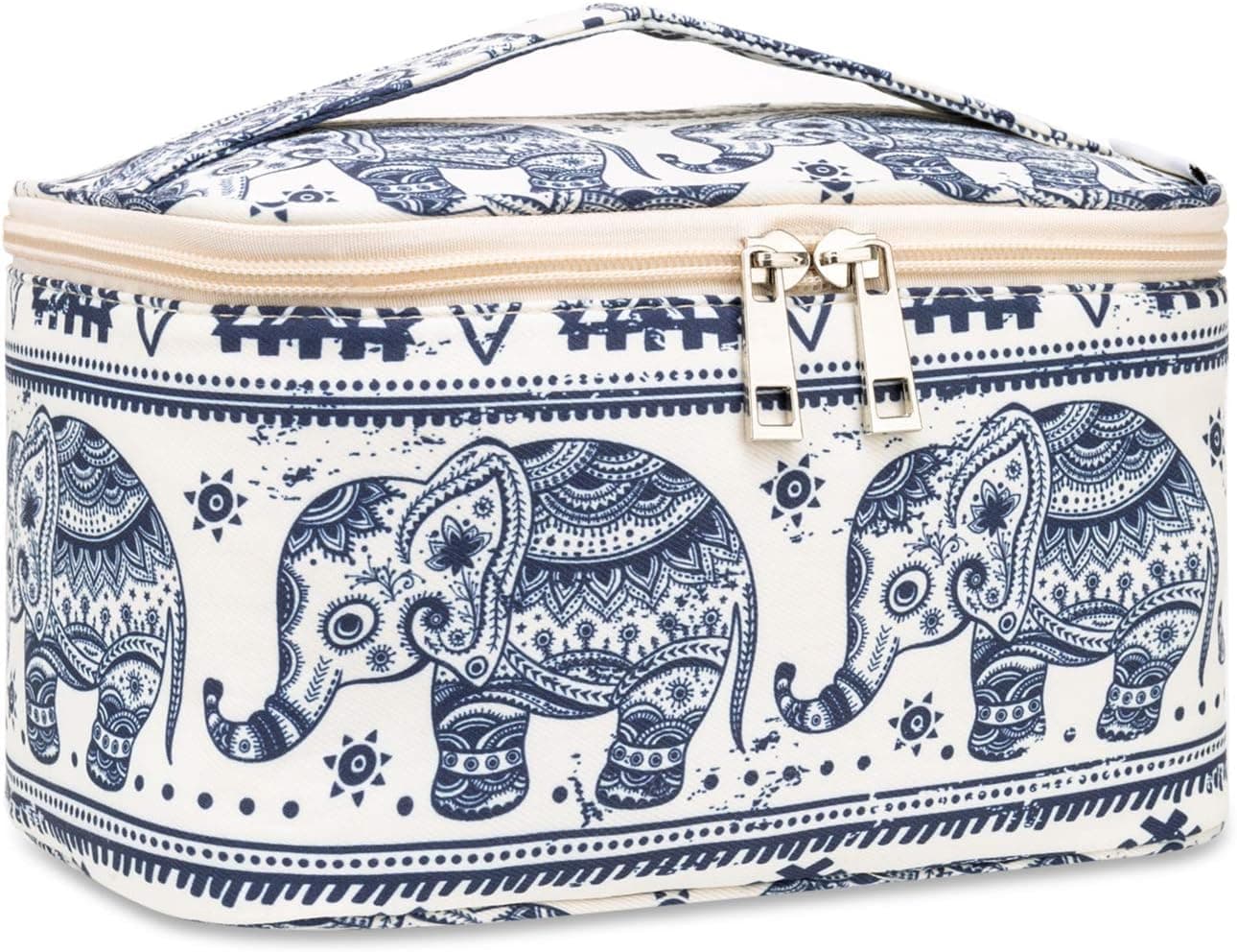 Narwey Travel Makeup Bag Large Cosmetic Bag Make up Case Organizer for Women and Girls (Small, Elephant)