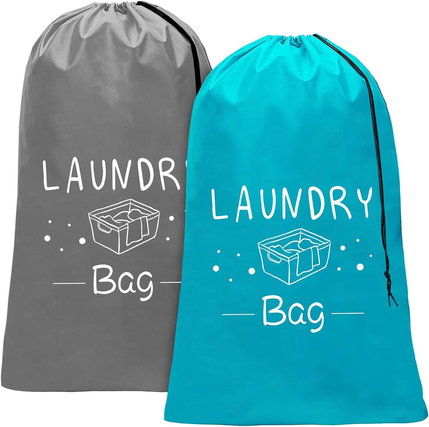 Sylfairy 2 Pack Extra Large Travel Laundry Bag, Dirty Clothes Organizer with Drawstring, Heavy Duty Travel Laundry Bags, Easy Fit a Laundry Hamper