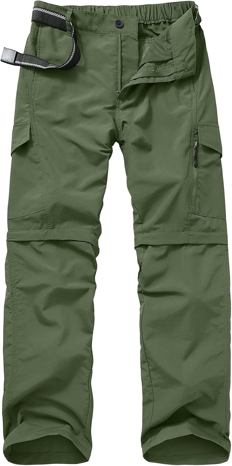 Mens Hiking Pants Convertible Quick Dry Zip Off UPF Lightweight Fishing Travel Camping Safari, Army Green