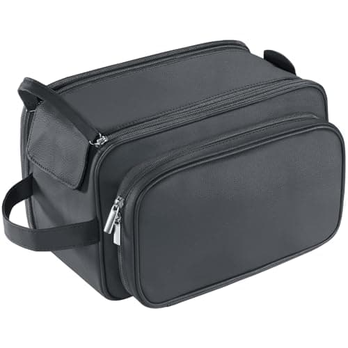 Buruis Extra Large Toiletry Bag for Men, PU Leather Travel Dopp Kit, Black