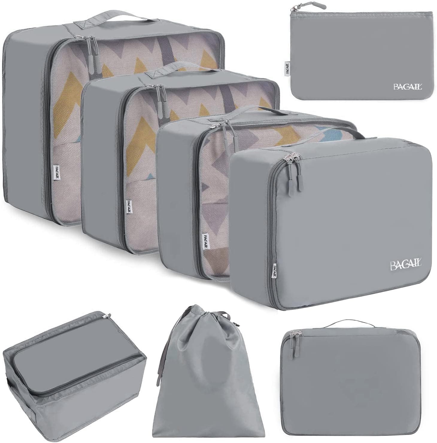 BAGAIL 8 Set Packing Cubes (Pewter)