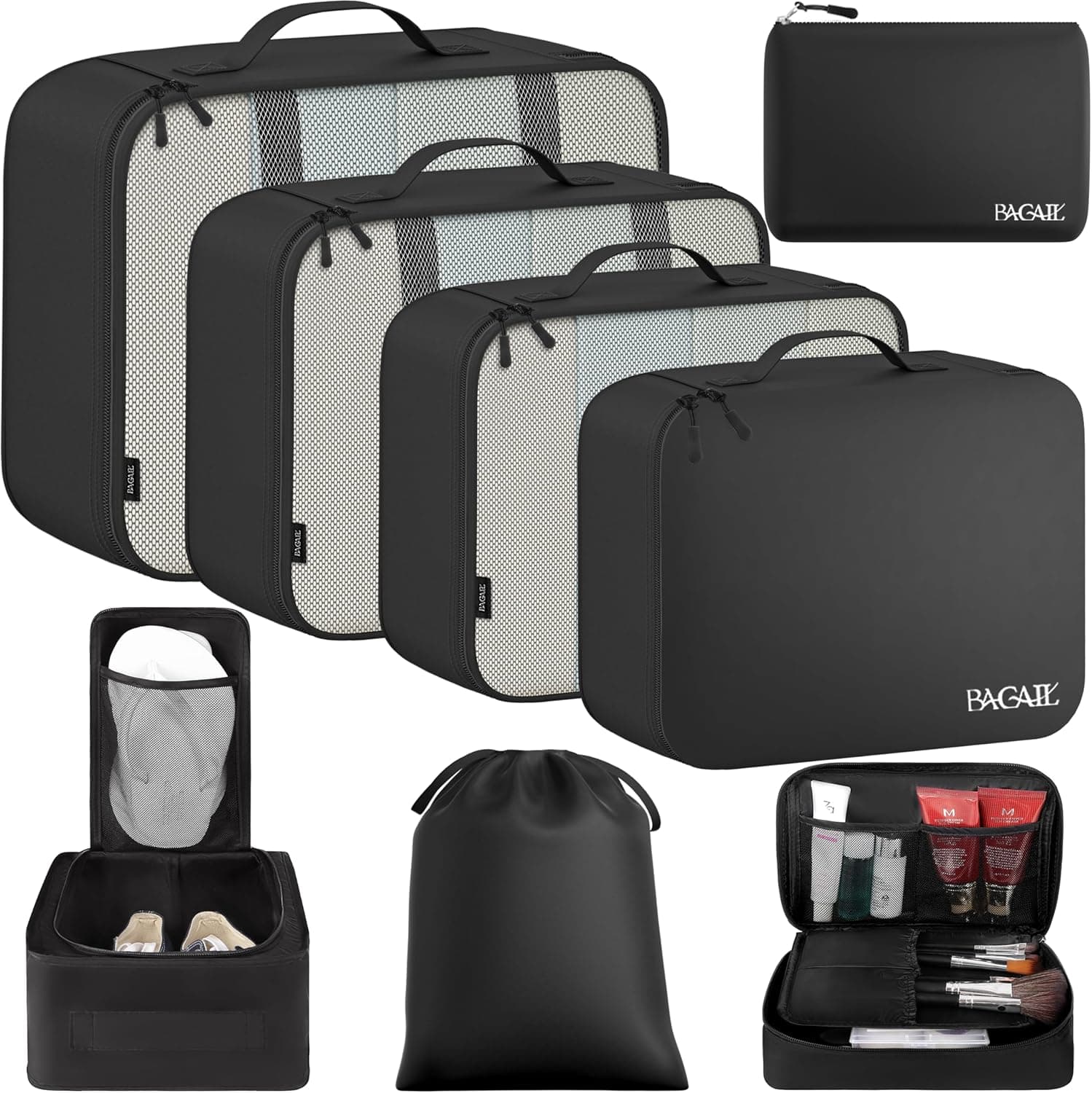 BAGAIL 8 Set Packing Cubes (Jet Black)