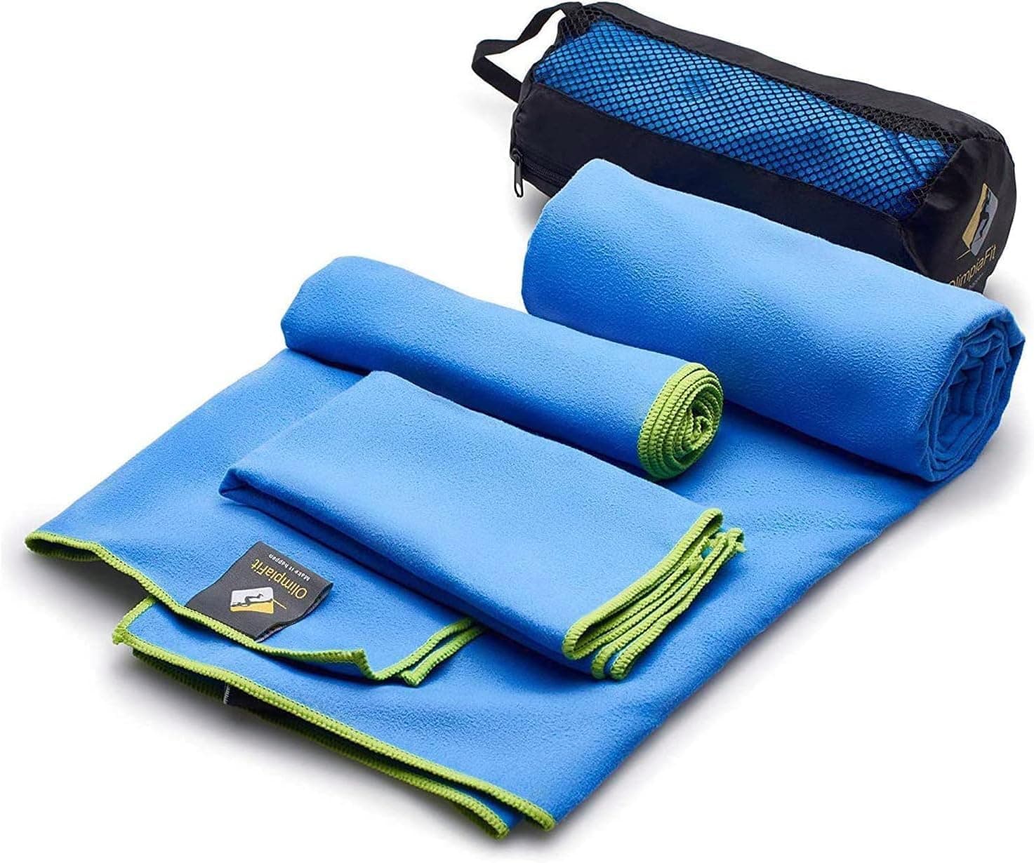 OlimpiaFit Quick Dry Towel - 3 Size Pack of Lightweight Microfiber Travel Towels w/ Bag