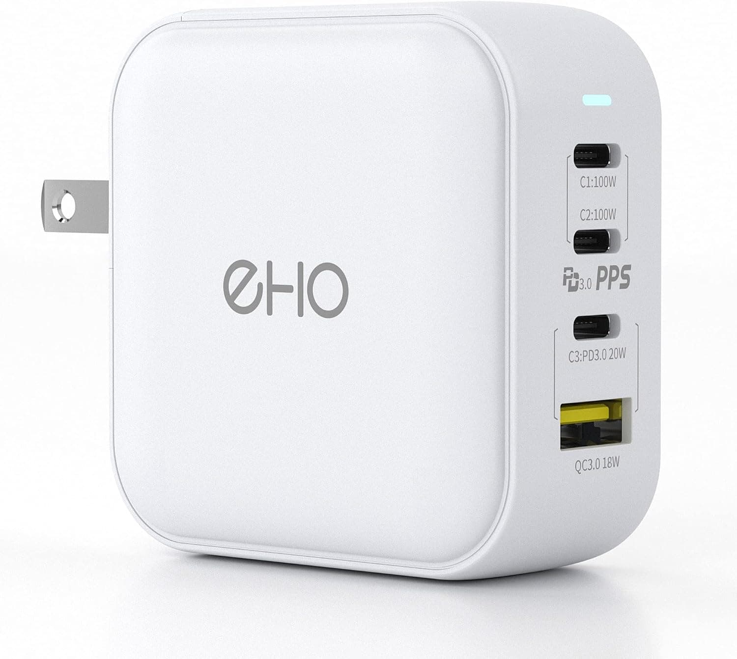 USB C Wall Charger, 100W PD 3.0 PPS 4-Port GaN III Fast Charging Station Foldable Travel Charger Block, White