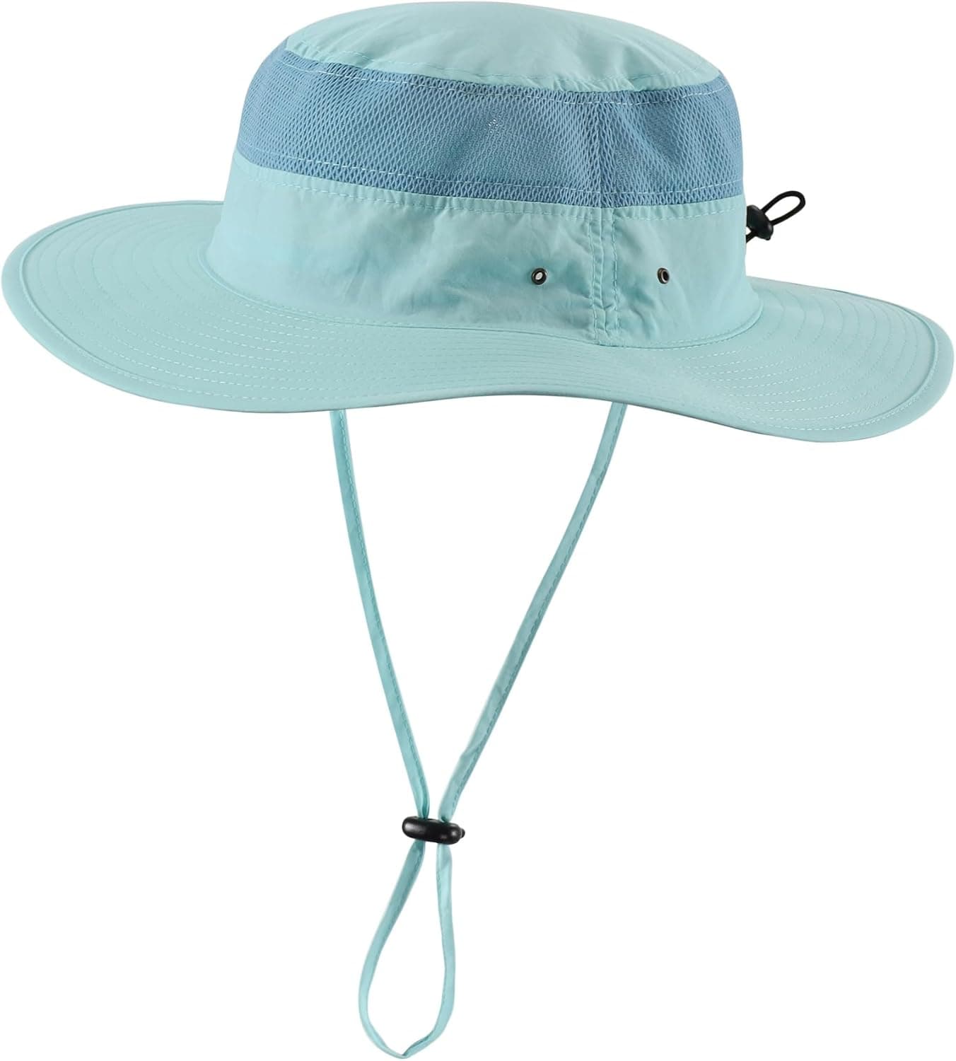 Home Prefer UPF50+ Wide Brim Fishing Hat Airy Mesh Bucket Hat UV Protection (Aqua)