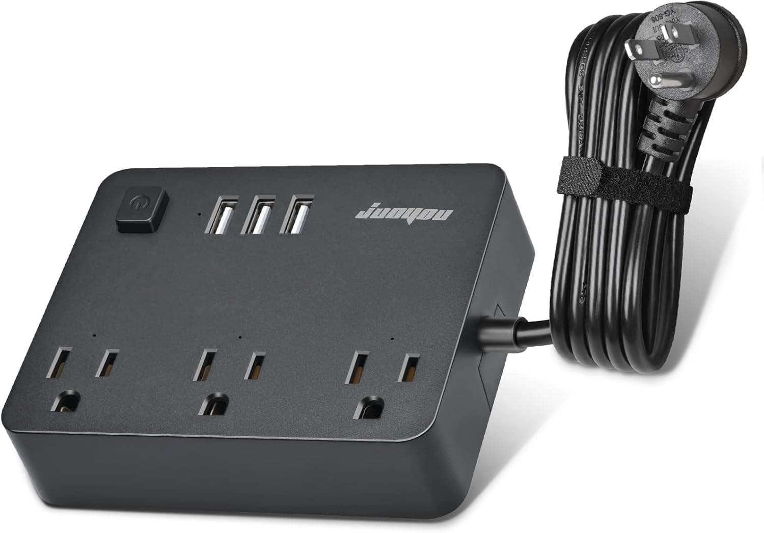 Surge Protector Power Strip - Widely Spaced 3 Outlets with On/Off Switch, 3 USB Ports, Flat Plug Extension Cord 5 ft, Wall Mountable