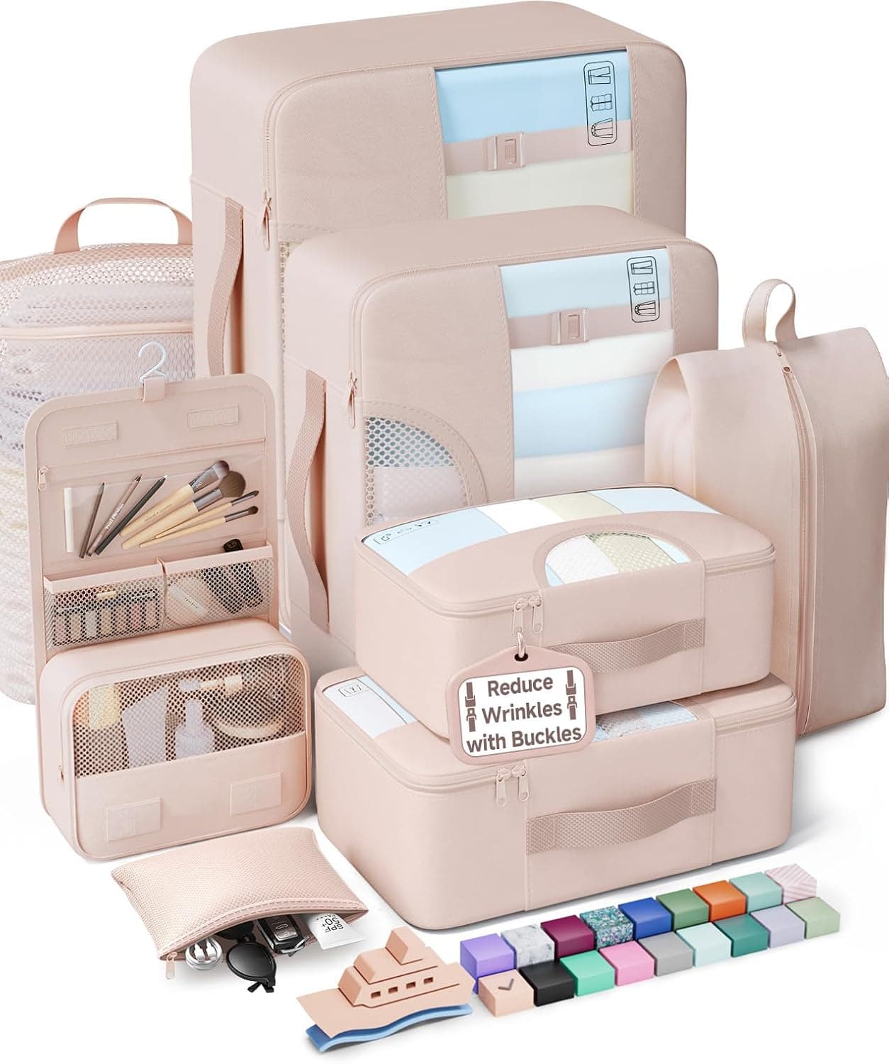 Veken 8 Set Buckled Packing Cubes with Shoe & Toiletry Bag
