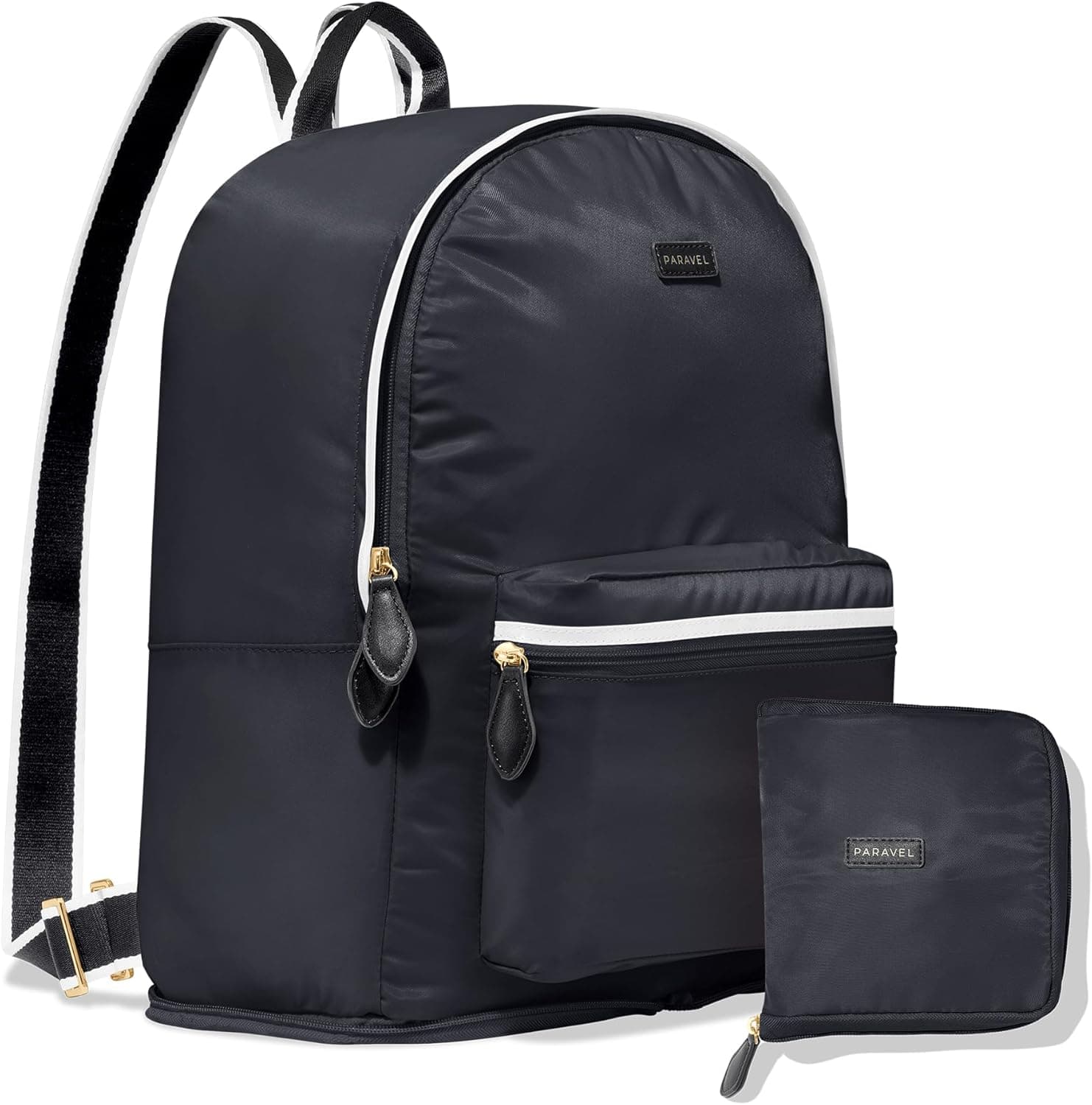 Paravel Fold Up Travel Backpack, Packable Foldable Carry On Nylon Backpack with Trolley Sleeve (Derby Black)