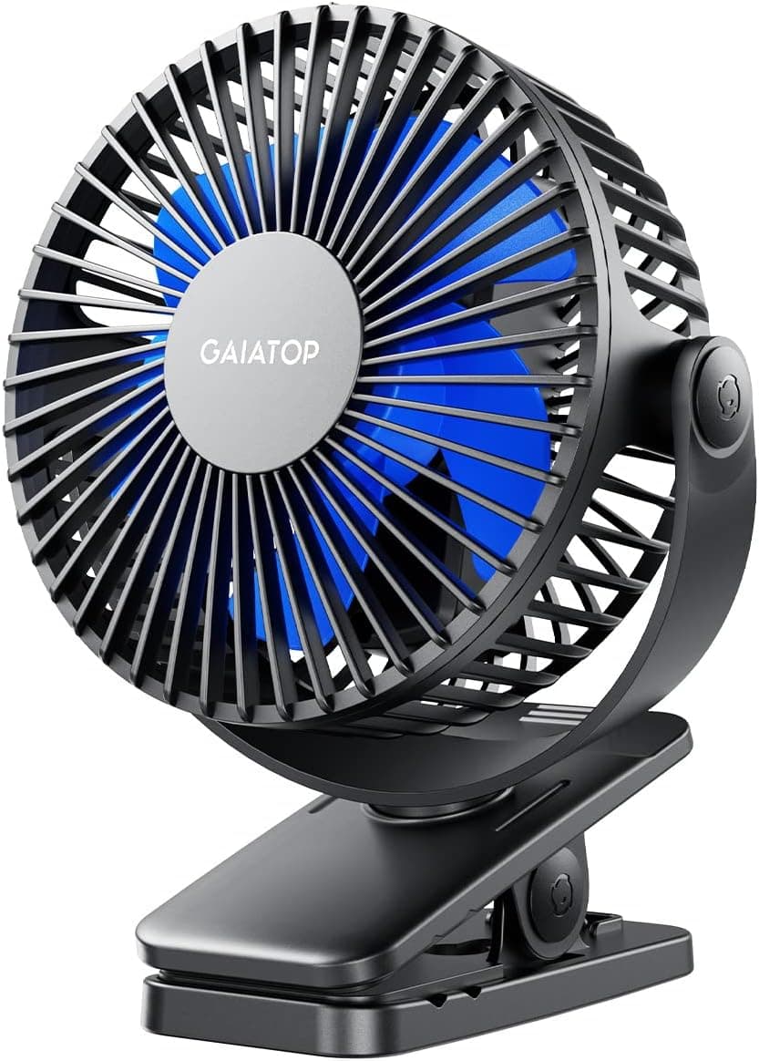 Gaiatop Portable Clip on Fan, Mini Personal Rechargeable Fan, Battery Operated, Small 3 Speed Quiet 360° Rotate, Cooling for Desk Table Home Office Stroller Camping