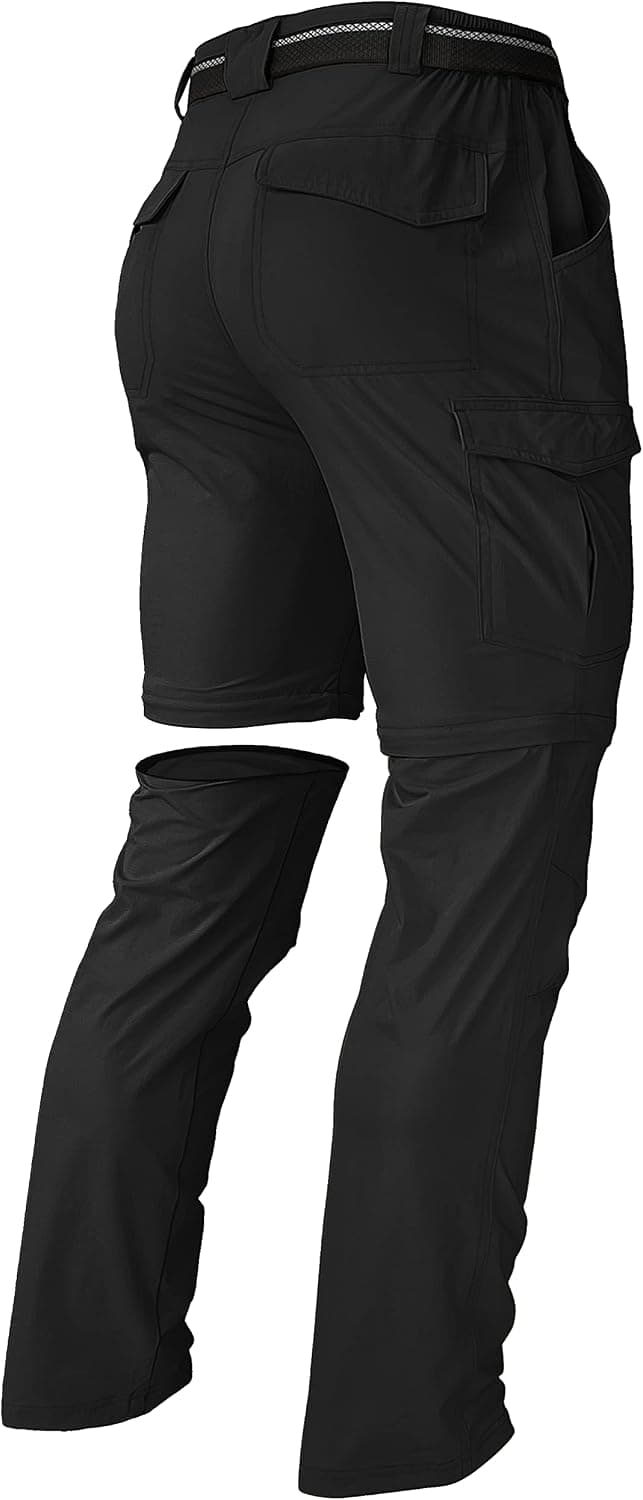 Men's Hiking Pants Convertible Zip Off Lightweight Waterproof Quick Dry Outdoor Fishing Travel Safari Camping, Black