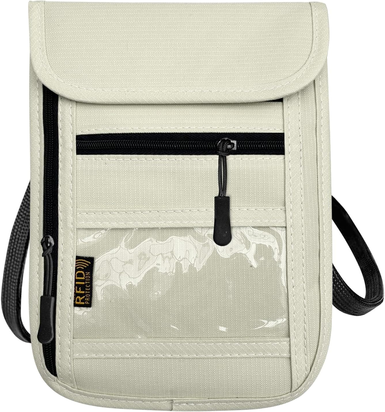 RFID Blocking Travel Neck Wallet Pouch and Passport Holder for Women & Men (Beige)