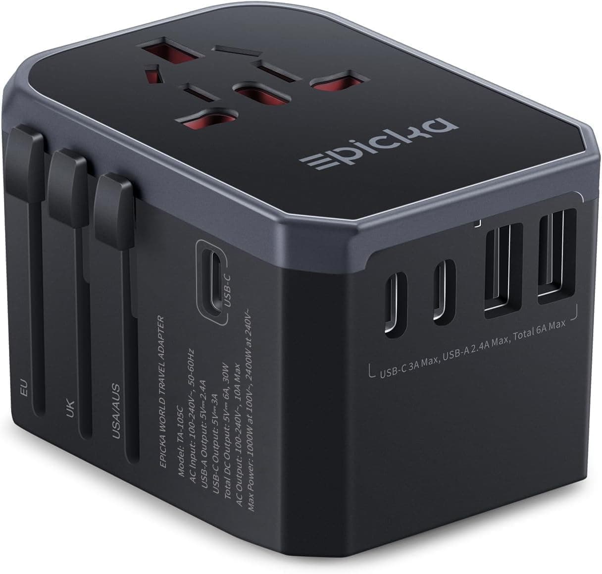 EPICKA Universal Travel Adapter Worldwide Wall Charger (Black)