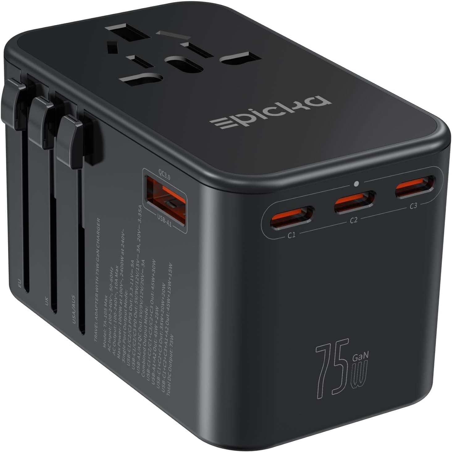 EPICKA Universal Travel Adapter GaN 75W (TA-105 Max)