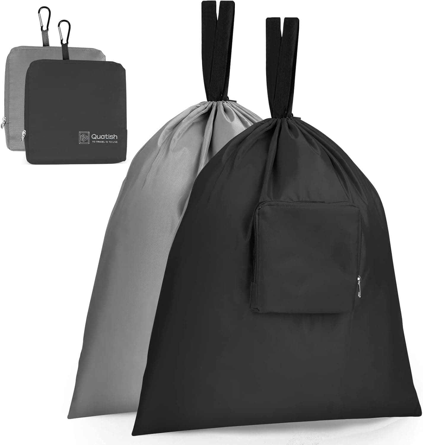 Quatish Travel Laundry Bags, 2 Pack Dirty Laundry Travel Bag, Foldable Dirty Clothes Bag for Traveling, Washable and Small Laundry Bag with Handles for Suitcase, Gym, Camping