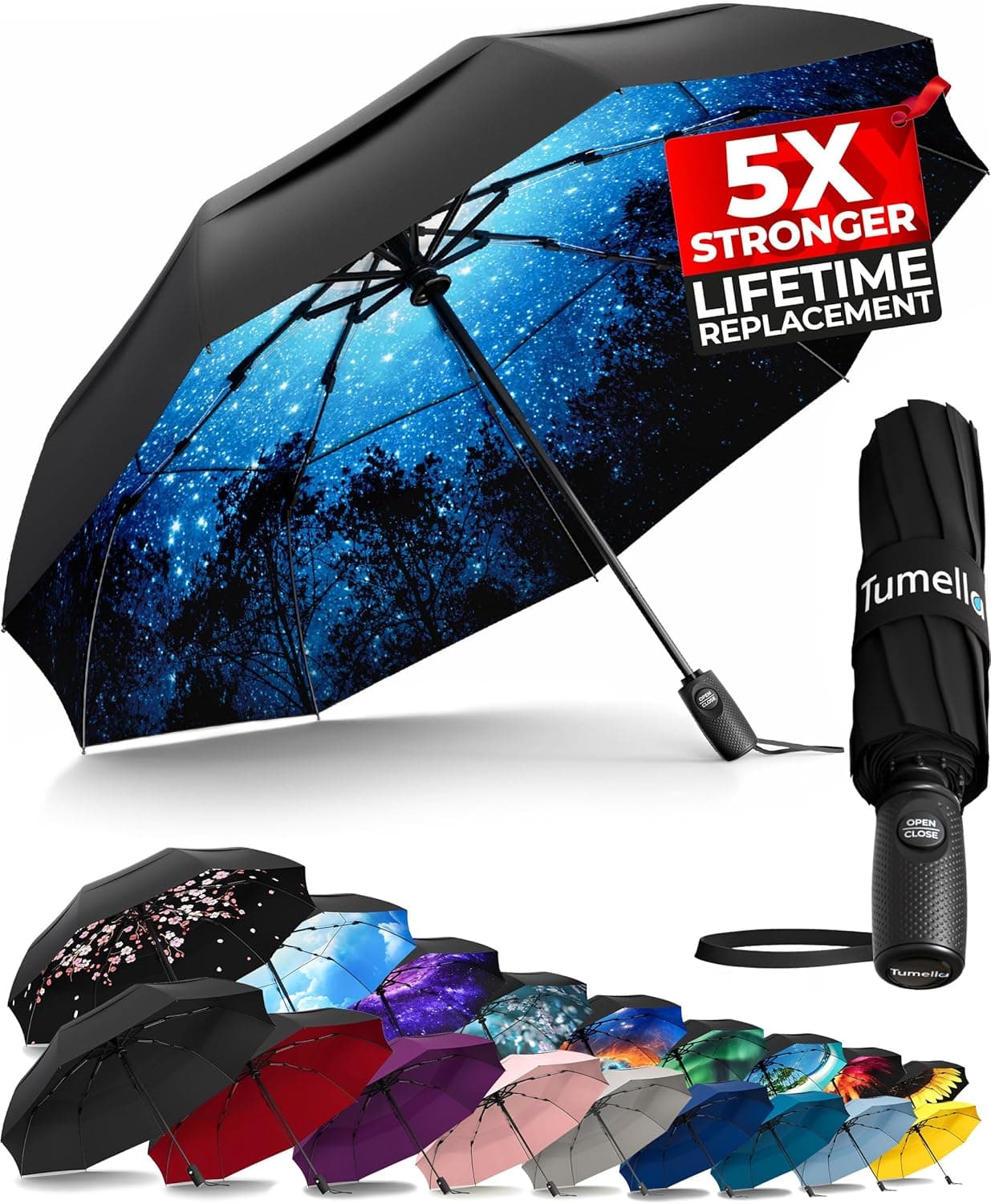 TUMELLA Windproof Compact Automatic Folding Travel Umbrella