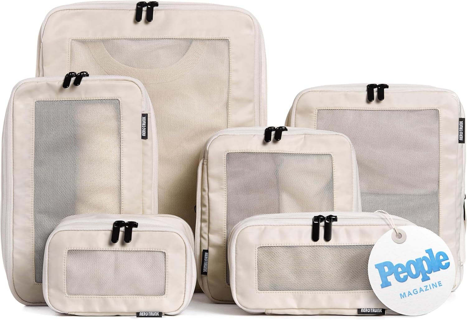 Aerotrunk Compression Packing Cubes for Travel, Double Zipper Luggage Organizer Bags (6-Pack, Beige)