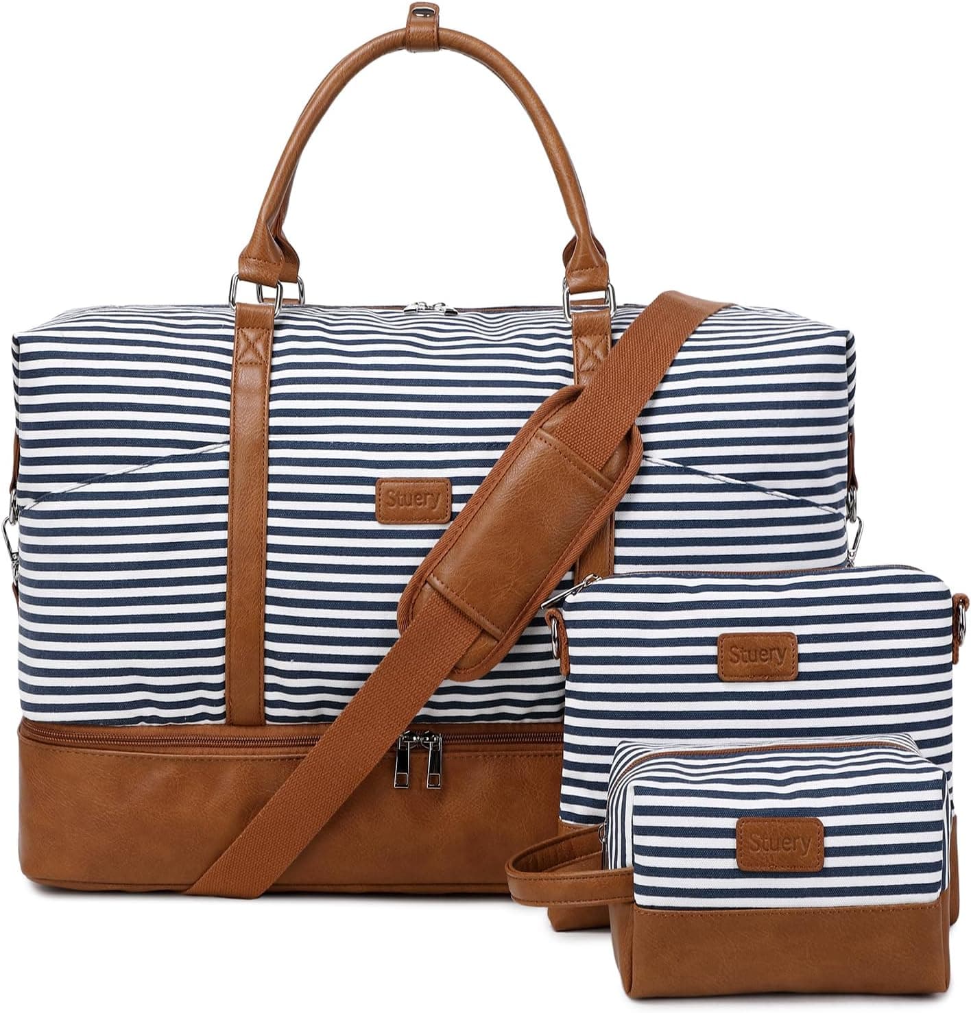 21" Large Weekender Bag for Women with Shoe Compartment & Toiletry Bags, 3PCS Overnight Duffel Tote