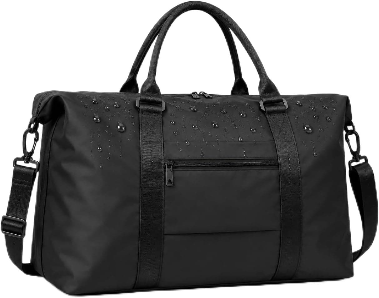 Travel Duffle Bag, Weekender Overnight Bag with Trolley Sleeve (Black)