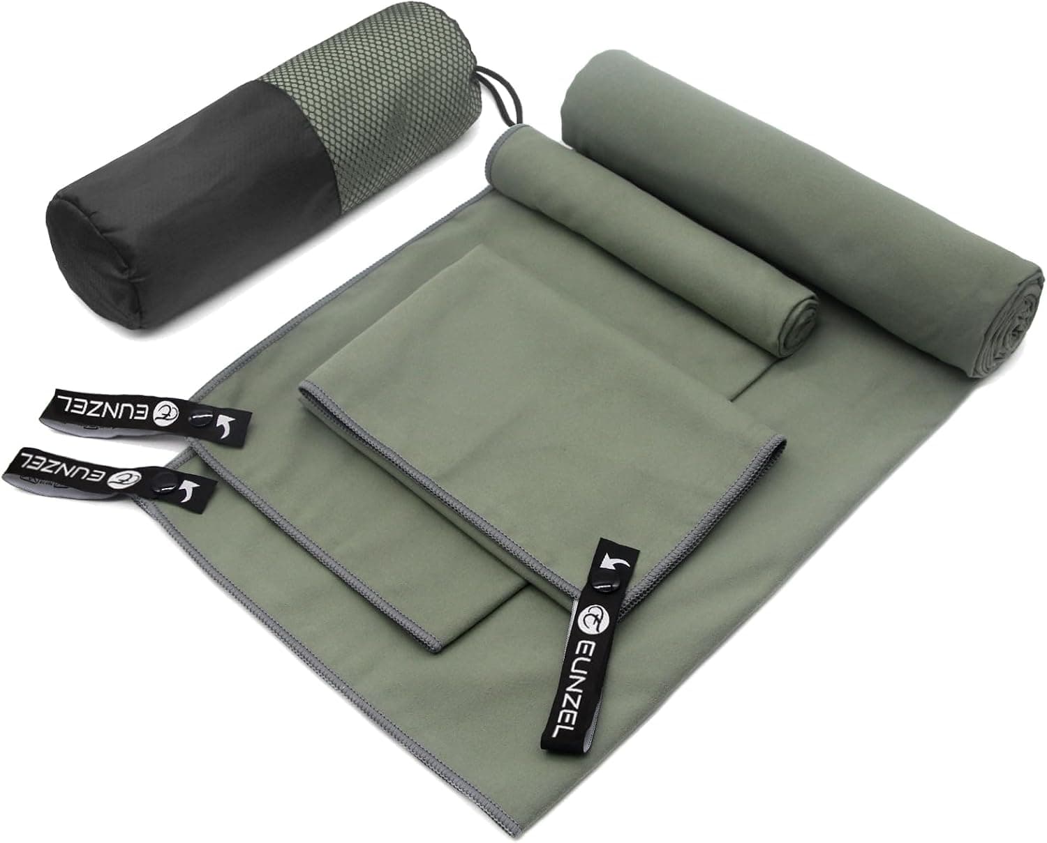 Eunzel Quick Dry Camping Towel, Microfiber Travel Towel 3 Size 1 Pack, Army Green