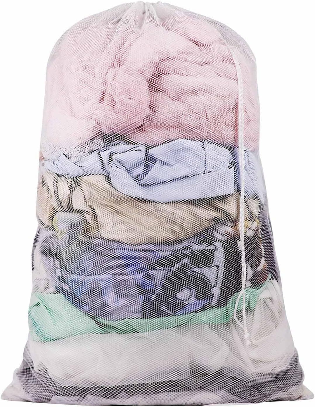 Large Laundry Bag, Dirty Clothes Bag with Drawstring Lock, Laundry Mesh Wash Bags for Laundry Bag Travel, 24" x 36" (White)