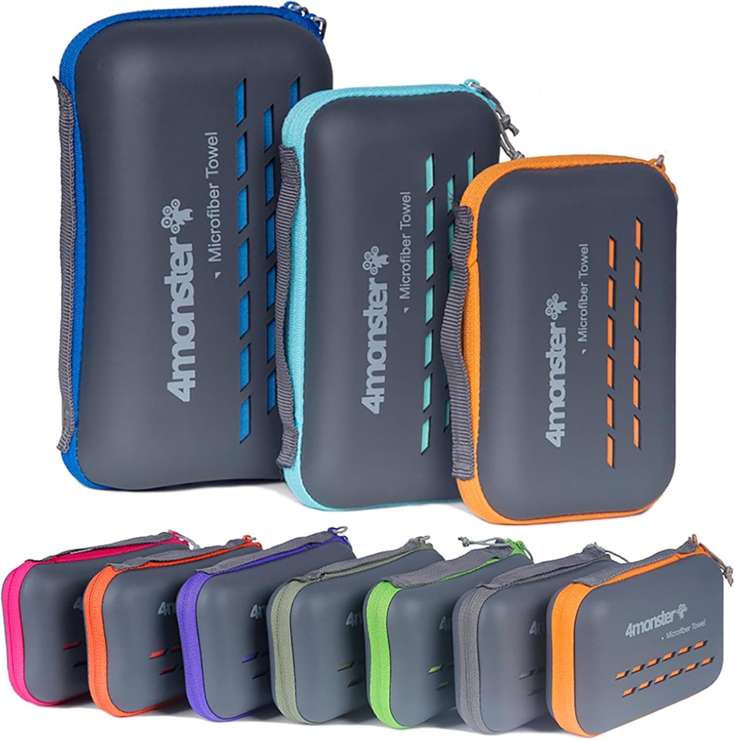 4Monster Quick Dry Travel Towel with Case & Carabiner - Super Absorbent Microfiber Gym & Camping Towel