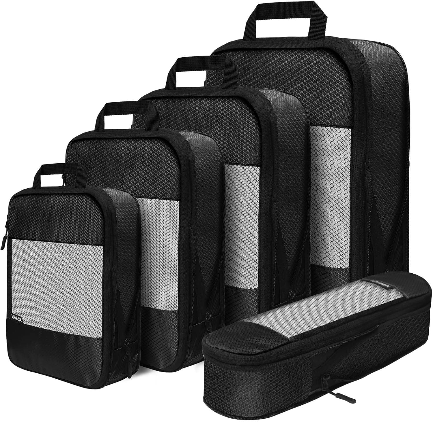 Compression Packing Cubes for Suitcases, 5 Set Lightweight Luggage Organizer Bags for Carry On (Black)