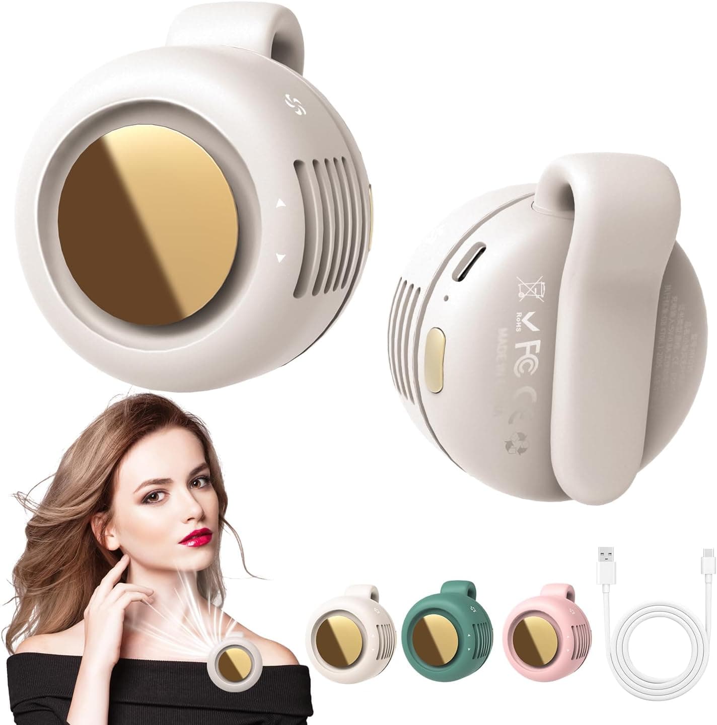 Portable Silent Mini Bladeless Fan Clip On, Small Fan Clip on for Shirt & Waist, Adjustable 3-Speed Suspended Whirlwind Fans, For Outdoor & Travel & Office