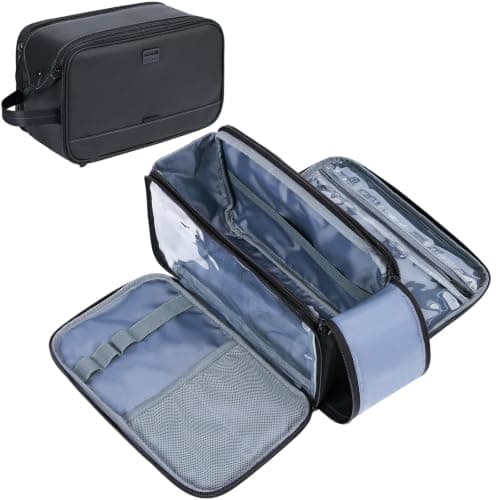 ZEEMO Travel Toiletry Bag for Men, Full Open Dopp Kit with Dual Compartment